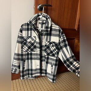Zara Oversized Black and White Flannel Jacket, Size Small